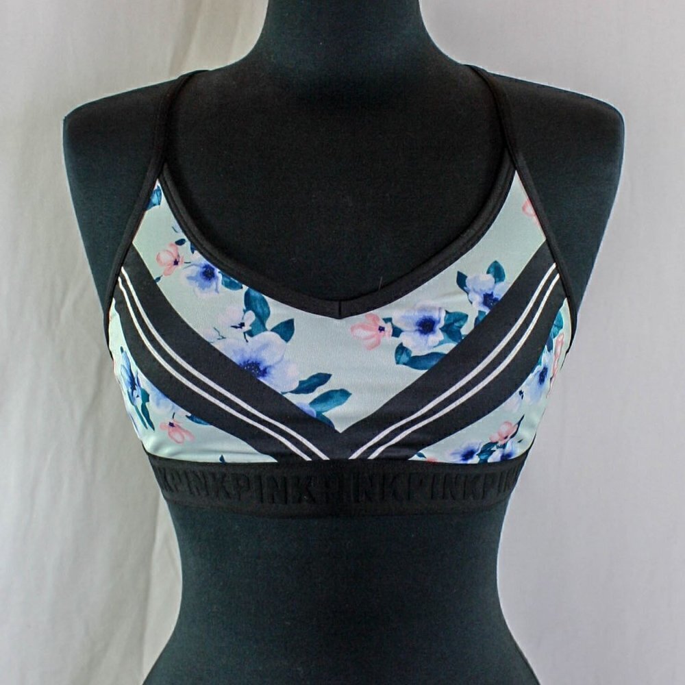 PINK Victoria's Secret Ultimate Sports Bra Floral Chevron Stripes Size M